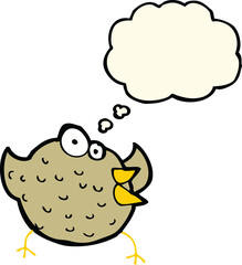 cartoon happy bird with thought bubble