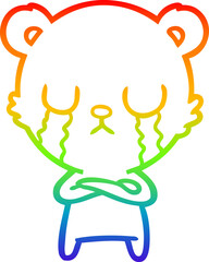rainbow gradient line drawing of a crying polar bear cartoon
