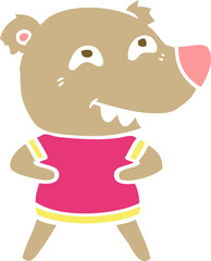 flat color style cartoon bear showing teeth