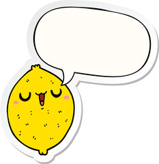 cartoon happy lemon with speech bubble sticker