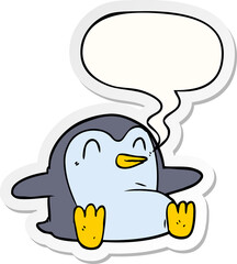 cartoon penguin with speech bubble sticker