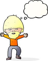 cartoon happy man with beard with thought bubble