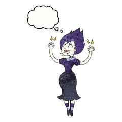 freehand drawn thought bubble textured cartoon vampire girl