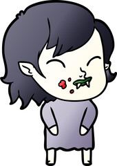 cartoon vampire girl with blood on cheek