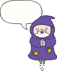 cartoon floating wizard with speech bubble