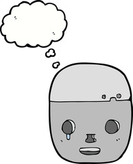 cartoon robot head with thought bubble