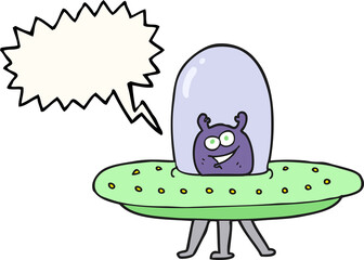 freehand drawn speech bubble cartoon space alien