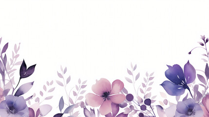 Fototapeta na wymiar Watercolor purple floral border background, decorative flower background pattern, PPT background