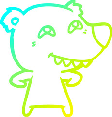 cold gradient line drawing of a cartoon bear showing teeth