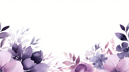 Watercolor purple floral border background, decorative flower background pattern, PPT background