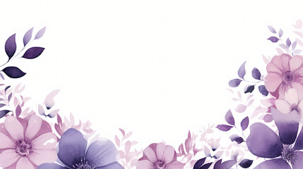 Watercolor purple floral border background, decorative flower background pattern, PPT background