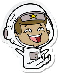 sticker of a cartoon laughing astronaut