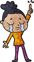 cartoon crying woman raising hand