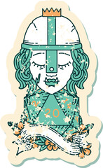 Retro Tattoo Style half orc fighter with natural 20 dice roll