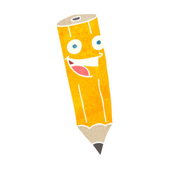 happy freehand retro cartoon pencil