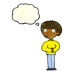 cartoon curious man with thought bubble