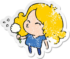 freehand drawn distressed sticker cartoon of cute kawaii girl