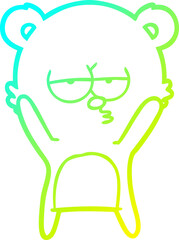 cold gradient line drawing of a bored bear cartoon