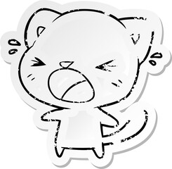 distressed sticker of a cartoon cat crying
