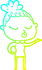 cold gradient line drawing of a cartoon calm woman