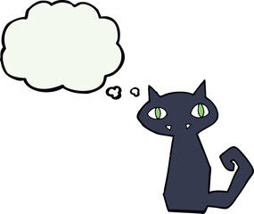 cartoon black cat with thought bubble