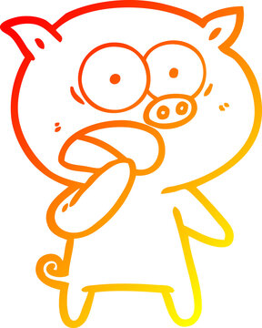 recommend clip art: warm gradient line drawing of a shocked pig cartoon