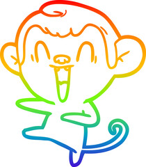 rainbow gradient line drawing of a cartoon laughing monkey