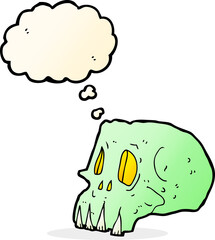 cartoon spooky skull with thought bubble