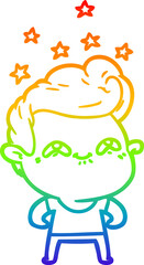 rainbow gradient line drawing of a cartoon excited man