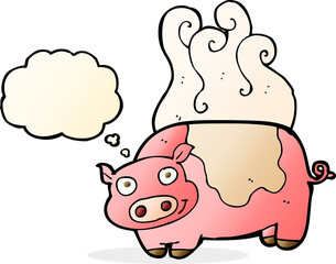 cartoon pig with thought bubble
