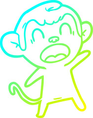 cold gradient line drawing of a shouting cartoon monkey