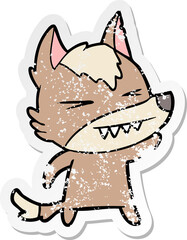 distressed sticker of a angry wolf cartoon