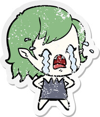 distressed sticker of a cartoon crying vampire girl