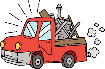 illustration of a traditional tattoo style truck carrying junk