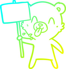 cold gradient line drawing of a rude cartoon bear with protest sign