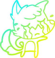 cold gradient line drawing of a crying fox cartoon