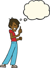 cartoon angry man arguing with thought bubble