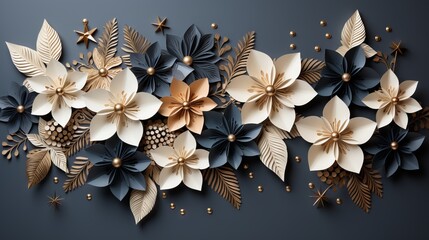 Obraz na płótnie Canvas paper flowers in delicate colors located on a dark background, Composition of decorative elements for home and cards. banner 