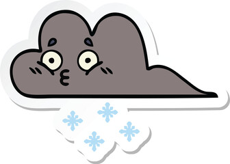 sticker of a cute cartoon storm snow cloud