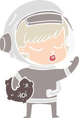 flat color style cartoon pretty astronaut girl