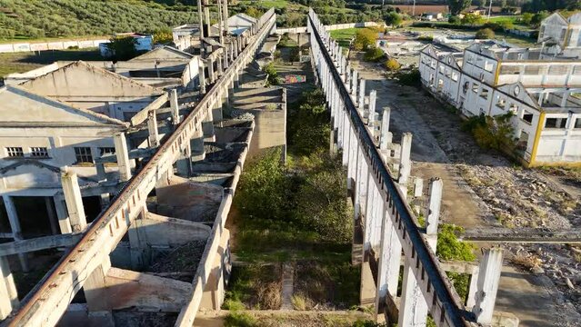 An old and abandoned cement factory now used as a airsoft arena located in Villanueva del Rio y Minas, Seville Spain