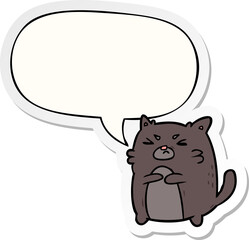 cartoon angry cat with speech bubble sticker