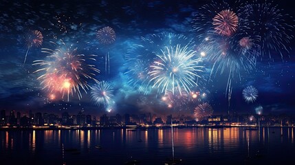 Colorful Fireworks Lighting up the Night Sky at a Festive Event