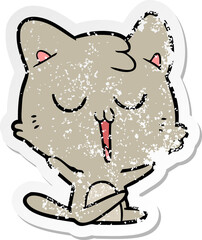 distressed sticker of a cartoon cat singing