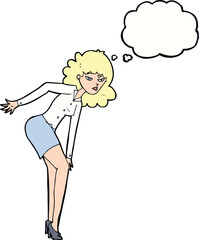 cartoon annoyed woman rubbing knee with thought bubble