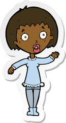 sticker of a cartoon waving woman