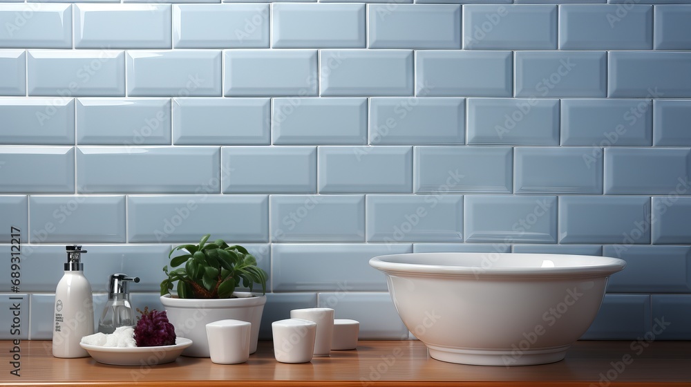 Poster background of a light wall made of rectangular white subway tiles with a glossy finish. banner with 