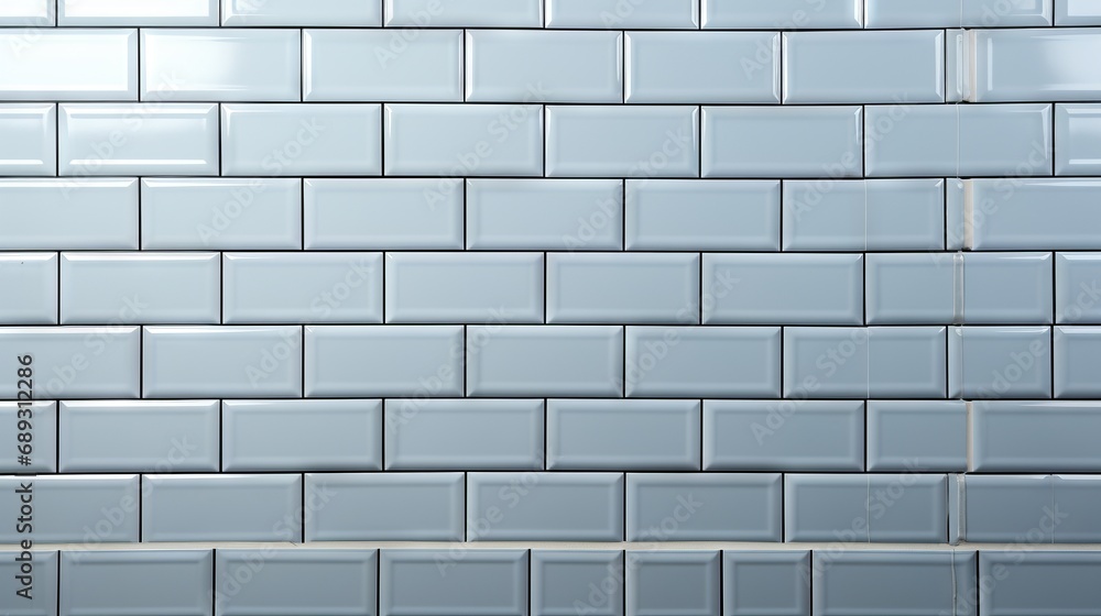 Poster background of a light wall made of rectangular white subway tiles with a glossy finish. banner with 