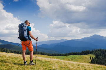 Healthy young man enjoying the view. Travel Lifestyle concept adventure summer vacations outdoor