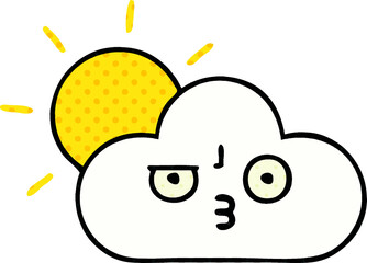 comic book style cartoon of a sunshine and cloud